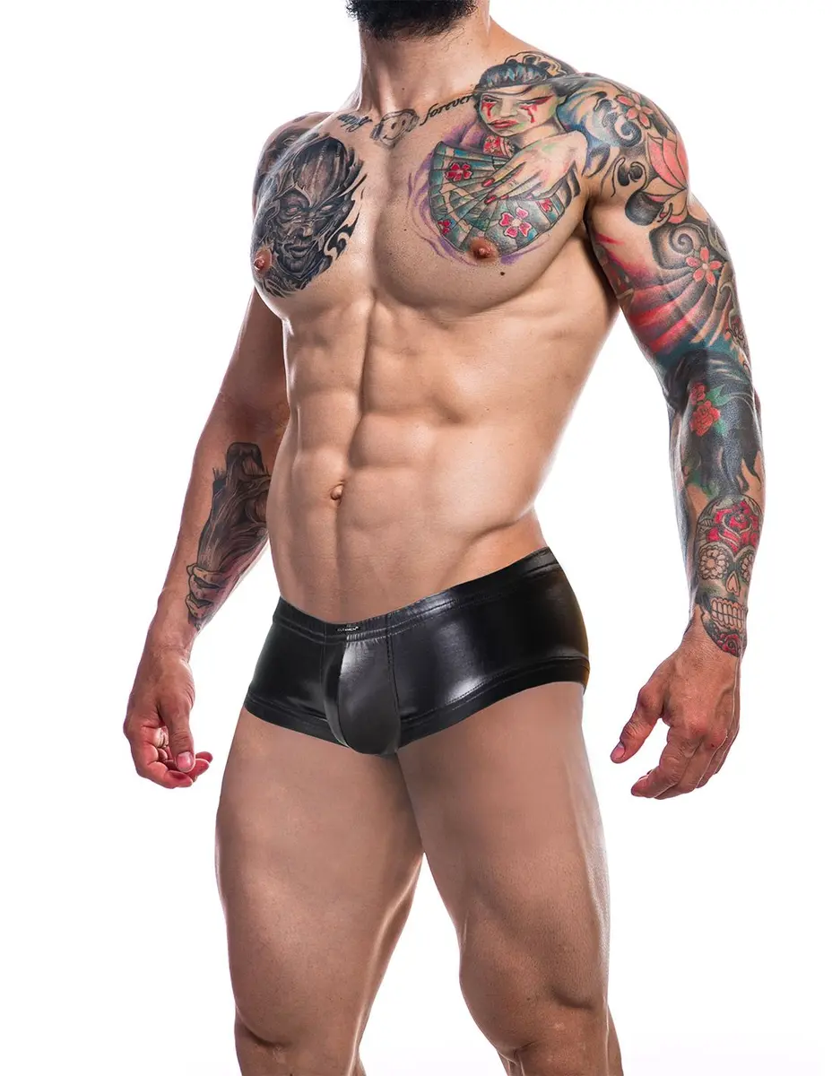 Main Image Cut For Men Booty Shorts - Black Leatherette
