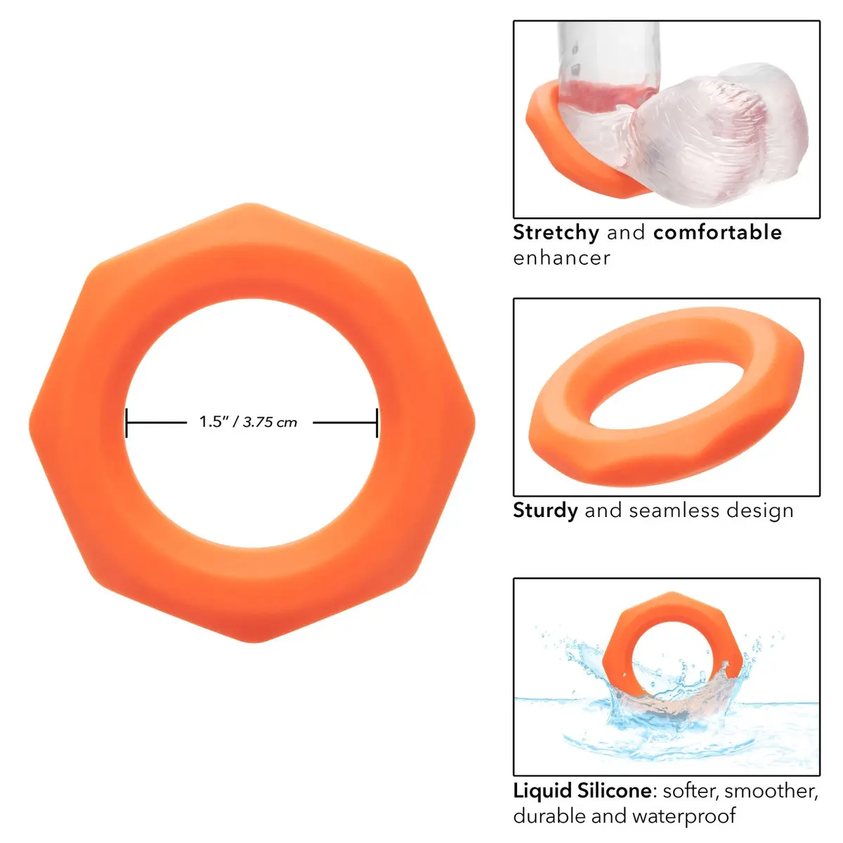 4. Calexotics Alpha Liquid Silicone Sexagon Cock Ring, Orange