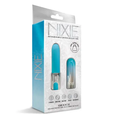 Global Novelties NIXIE Smooch Rechargeable Lipstick Vibrator, Blue Ombre