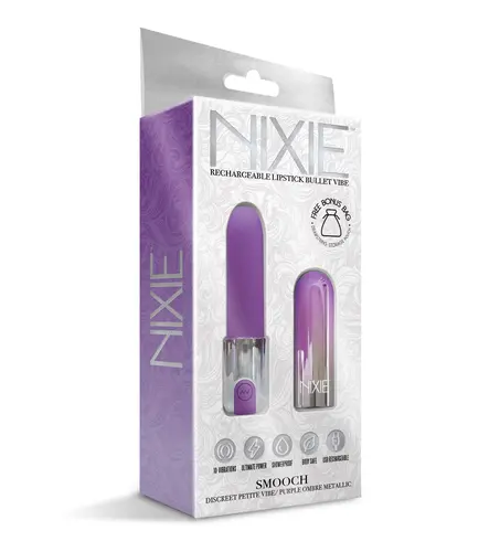 Global Novelties NIXIE Smooch Rechargeable Lipstick Vibrator, Purple Ombre
