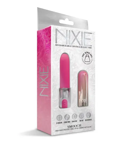 Global Novelties NIXIE Smooch Rechargeable Lipstick Vibrator, Pink Ombre