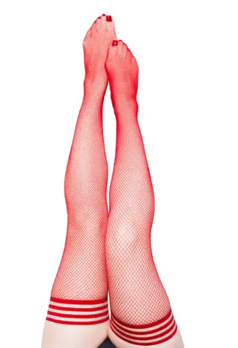 Kix'ies Sandra Red Fishnet Thigh-high Stockings