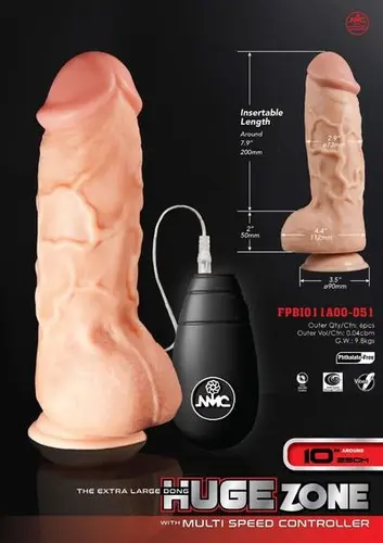 Excellent Huge Zone Extra Large Girthy Ballsy 10-Inch Vibrating Long Tipped Dong, Flesh