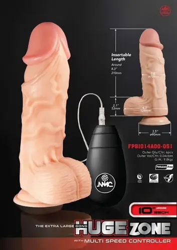 Excellent Power Huge Zone Extra Large Girthy Ballsy 10-Inch Vibrating Long Tipped Dong - Flesh