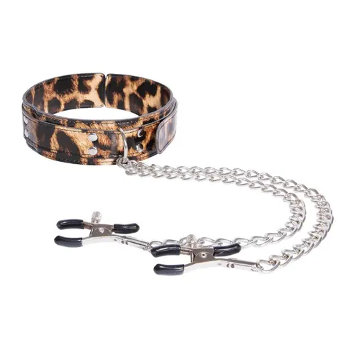 Excellent Power - LEOPARD FRENZY COLLAR WITH NIPPLE CLAMPS