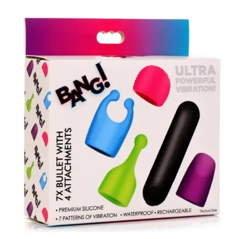 XR Brands Bang Rechargeable Bullet w/ 4 Attachments