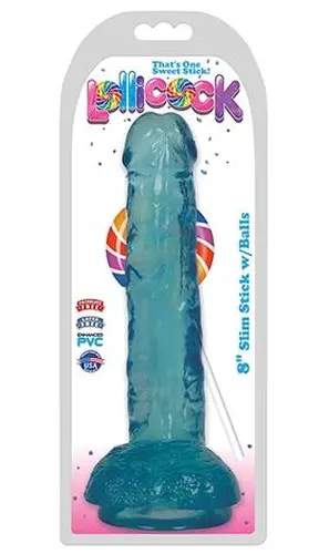 Curve Toys Lollicock Slim Stick Realistic Dong With Balls, Berry Ice, 8 Inch