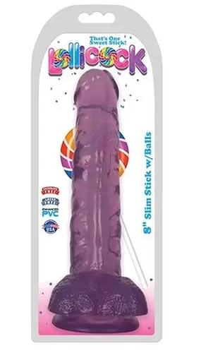 Curve Toys Lollicock Slim Stick Realistic Dong With Balls, Grape Ice, 8 Inch