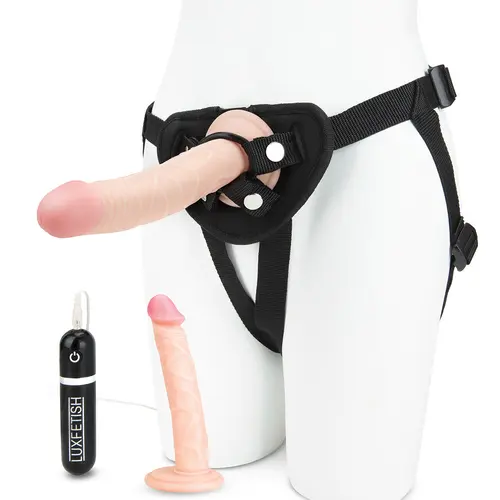 Electric EEL, Inc Lux Fetish 9.5-Inch Realistic Vibrating Dildo and Strap-on Harness Set