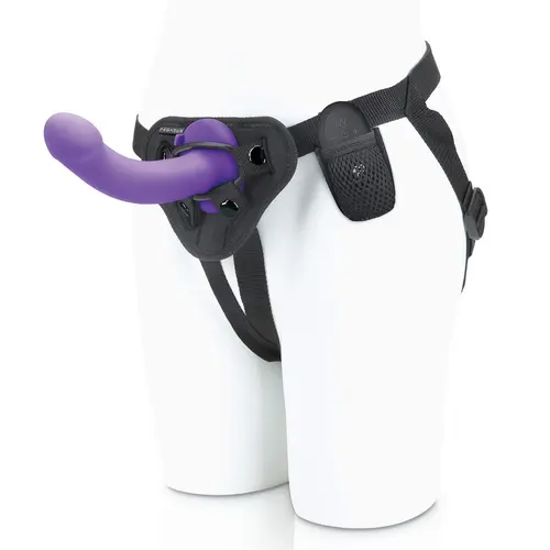 Electric EEL, Inc Pegasus 6-Inch Wireless Vibrating Realistic Pegging Dildo and Harness, Purple
