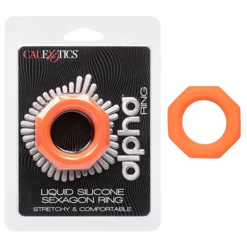 Calexotics Alpha Liquid Silicone Sexagon Cock Ring, Orange