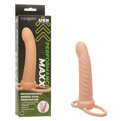 Calexotics New Products In Stock Performance Maxx Rechargeable Ribbed Dual Penetrator - Ivory