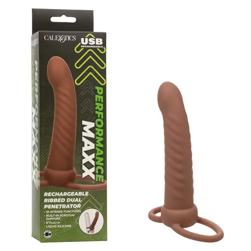 Calexotics New Products In Stock Performance Maxx Rechargeable Ribbed Dual Penetrator - Brown