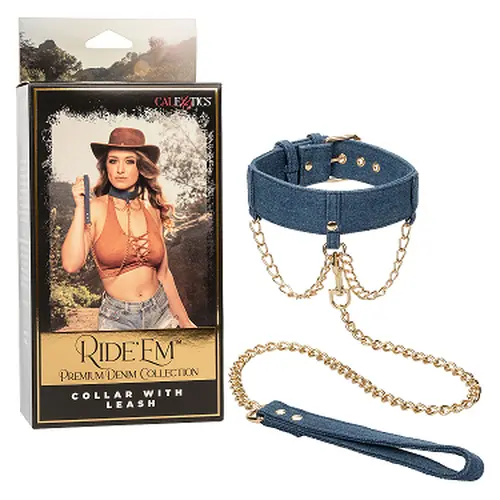 Calexotics New Products In Stock Ride 'Em Premium Denim Collection Collar With Leash